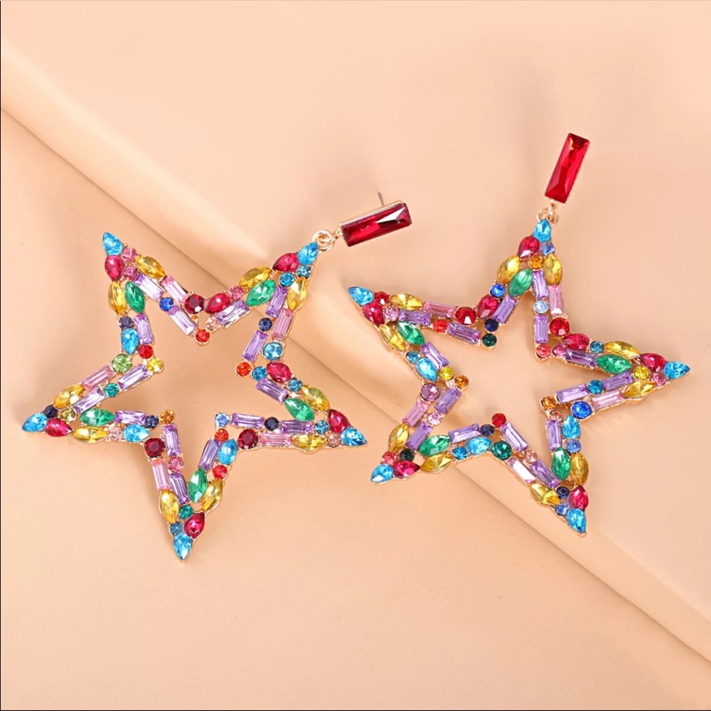 NEW Colorful Pendant Stars Rhinestone Earrings - Picture 2 of 3